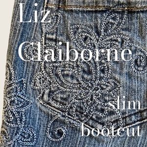 Liz Claiborne Slim Bootcut Jeans SZ 4P Embroidered